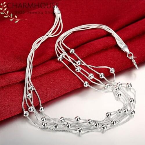 Pure 925 Sterling Silver Necklaces For Women Snake Chains Bead Necklaces Collier Choker Fashion Jewelry Accessories Bijoux