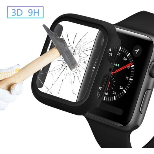 Full Protect Case For Apple Watch Series 2 3 4 Bumper PC Frame Cover Tempered Screen Film For iWatch Screen Protector Guard Case
