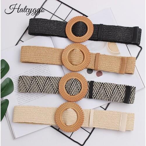 HATCYGGO 2019 Belt Female Vintage Braided Women/Black Belts Wide Woven Straw Waist Belt For Women Adjustable Dress waistband