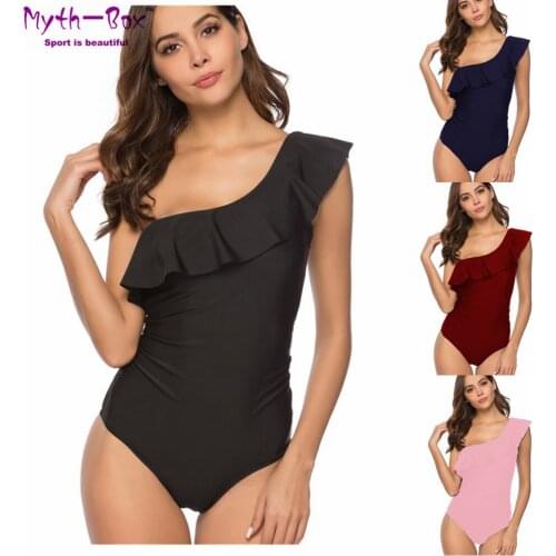 One Piece Swimsuit Women Falbala Swimwear Shoulder Monokini Jumpsuit Beach Wear Bathing Suit Swim Bikinis Female Sport Bodysuit