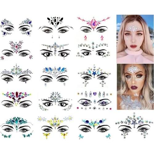 Festival Face Jewels Rhinestones Adhesive Crystal Face Gems Beauty Body Art Glitter Tattoo Eyebrow Face Body Jewelry Stickers
