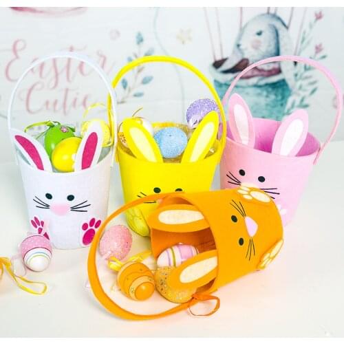 4 Color Happy Easter Egg Basket Non-woven Fabric Bunny Candy Storage Bucket Gift Bag For Kids Easter Party Decoration