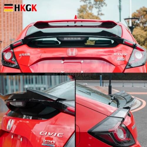 Rear Trunk Spoiler Boot Lip Wing for Honda for Civic X 10th Hatchback 2016 2017 2018 2019 ABS Glossy Black / carbon fiber