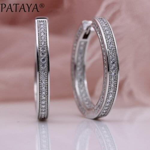 PATAYA New White Gold Luxury Big Circle Earring Women Fashion Noble Fine Jewelry Micro Wax Inlay Natural Zircon Dangle Earrings