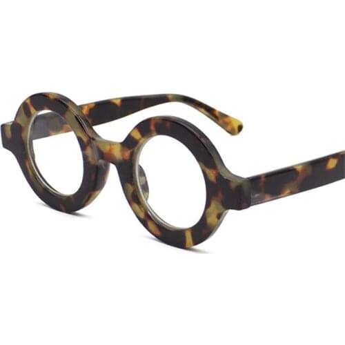 Retro Round Women Glasses Frame Fashion Leopard Champagne Eyewear Clear Anti-Blu-Ray Men Optical Frame Computer Goggles
