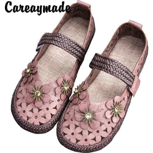 Careaymade-Spring&summer literature art RETRO flower hollow Baotou sandals womens round head soft soled flat shoes fairy shoes