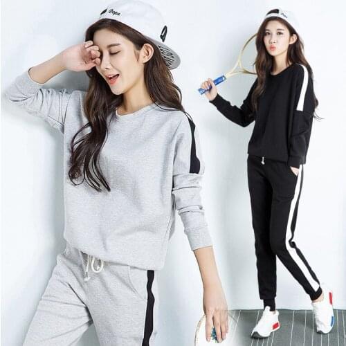 Spring autumn two-piece suit Long Sleeve Stitching Sweatshirts Casual Suit Women Clothing 2 Piece Set Tops+ Pants suit Female