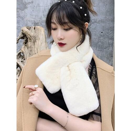 Fur Plet Real Rex Rabbit Fur Scarf Luxury Brand New Fashon Soft Fur Collar Neck Warmer Winter Wraps Girl Muffler