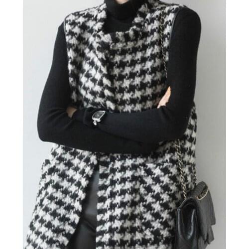 S-L Women Vest Autumn Spring Thin Loose Waistcoat Plaid Female New Fashion Sleevess Cardigan Outwear O-Neck Check Tweed Vests