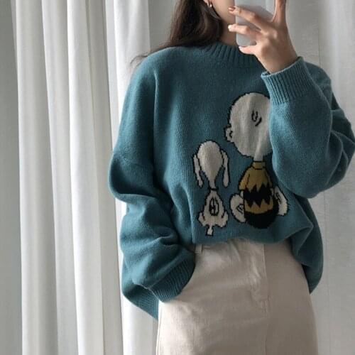 2020 Korean Sweater Women Autumn Winter Sweater Knitted Pullover Jersey Cartoon Jumper Vintage Pull Femme Plus Size Sueter Mujer