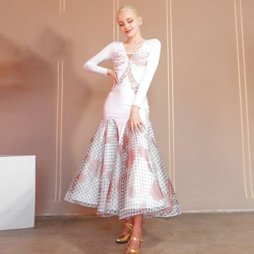 2021 New TL750 Female Latin Dance Dress Women Lace And Dot Long Design Belly Dancing Performamnce Modern Dance Dress