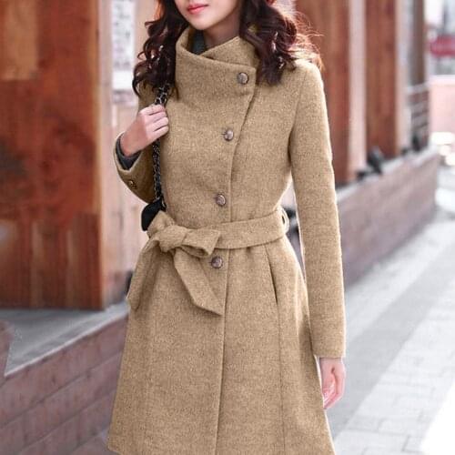 40# Women Winter Lapel Wool Coat Trench Jacket Long Sleeve Overcoat Outwear Single-breasted Blends Top England Style Woolen Coat