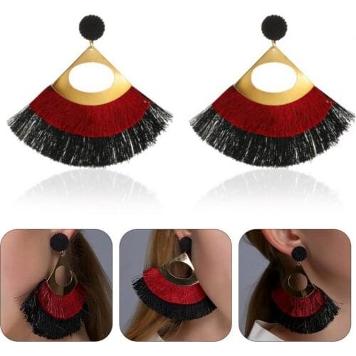 1 Pair Vintage Ethnic Eye-catching Decorative Earrings Jewelry Bohemian Exaggerated Scalloped Tassel Drop Earring Accessories