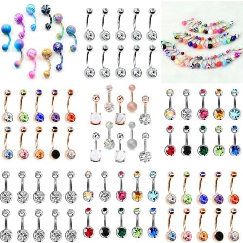 10Pcs/set Medical Steel Rhinestone Sexy Belly Navel Piercing Ombligo Belly Piercing Women Belly Button Rings