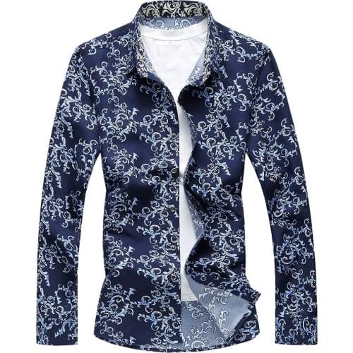 2020 New Mens Flower Shirt Fashion Slim Male Casual Long-sleeved Hawaiian Shirt Large Size Clothes 6XL 7XL