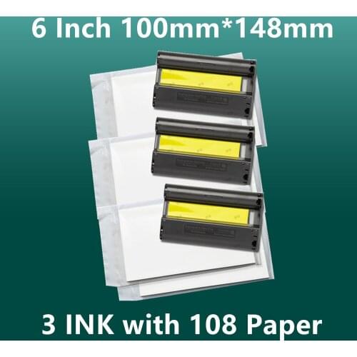 3 Pack 6 Inch Ink Cassette KP-108IN KP-36IN Ink and Paper Set for Canon Selphy CP1300 CP1200 CP910 CP900 Photo Printer