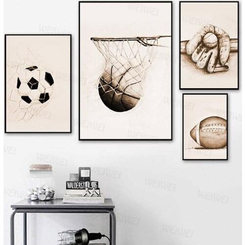 American Retro Football Basketball Poster Wall Art Football Canvas Painting Nordic Style Modern Home Living Room Decoration