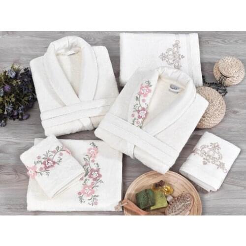Arliva Bamboo 3D Embroidered Family Robe Set Cream Cream