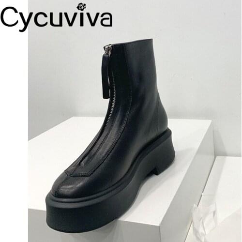Chunky Heel Chelsea Boots Ladies Shoes Zip Genuine Leather Round Toe Women Shoes Motorcycle Boots Female Shoes For Women Winter