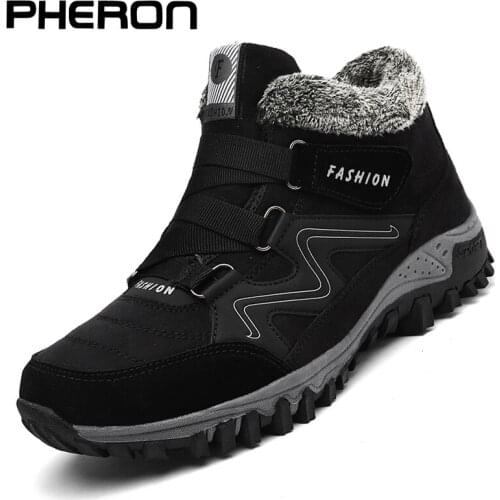 Winter Men Boots with Fur 2019 Warm Leather Snow Boots Men Winter Work Casual Shoes Sneakers High Top Rubber Ankle Boots Zapatos