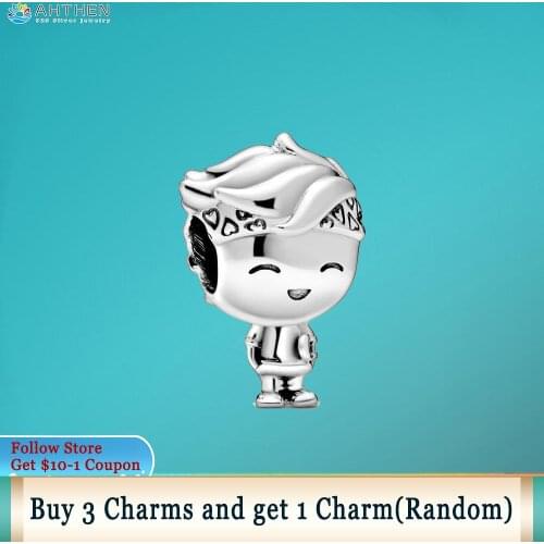 Ahthen S925 Sterling Silver Beads Boy Teenager Charms fit Original Pandora Bracelets Women DIY Jewelry