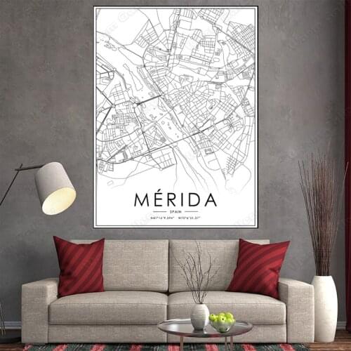 Black and White Spain City Map The Merida City Map Poster HD Print Wall Art Canvas Nordic Landspace Painting for Home Decor
