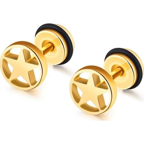 Cyue 3-Color Rotro Star 316L Titanium Steel Stud Earrings Fashion Simple Personality Jewelry For Women Men Gift