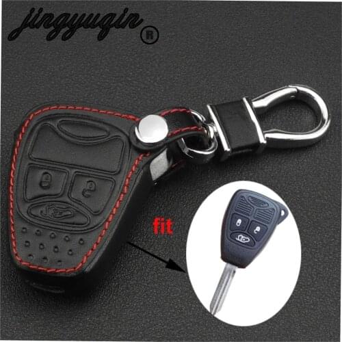 Jingyuqin 3BTN Remote Car key Leather Case Fob Cover For Chrysler Jeep Dodge Ram Caliber Nitro Patriot Pacifica Liberty Keychain
