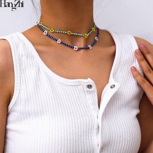 HangZhi 2020 New Summer Boho Colorful Daisy Resin Seeds Beads Handmade Collar Clavicle Choker Necklaces for Women Hot Jewelry