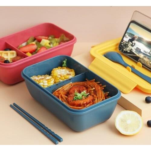 Eco-friendly Wheat Straw Food Storage Container Bento Box With Chopsticks Spoon Tableware 2 Compartments Leakproof Lunch Box