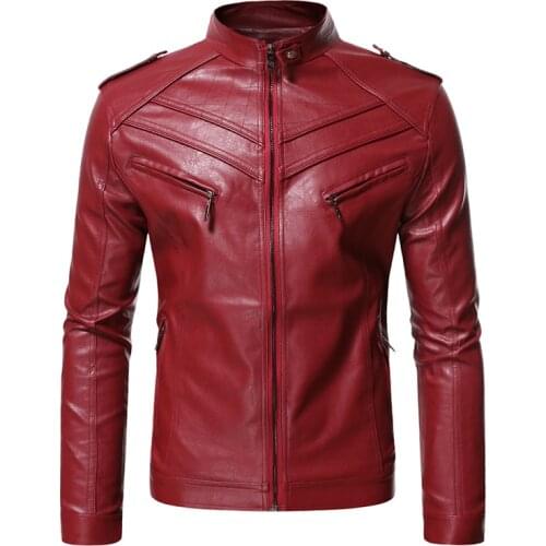 New Brand Leather Jacket Men Autumn Classic Motorcycle Leather Coat Men Zippers Casual Biker Jacket Red Outwear Oversize 5XL