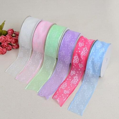 Organza Ribbon Printed Bear 6Colour 38mm High Quality For Lace Edge Clothing Applique Gift Wrapping Hair Accessories BBXU-079