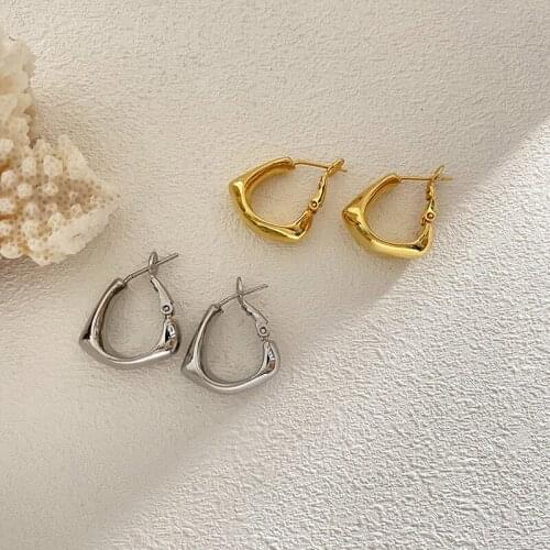 WTLTC 2021 Minimal Geometric Hoop Earrings for Women Fashion Irregular Hoops Earrings Solid Metal Thick Big Earrings With Charms