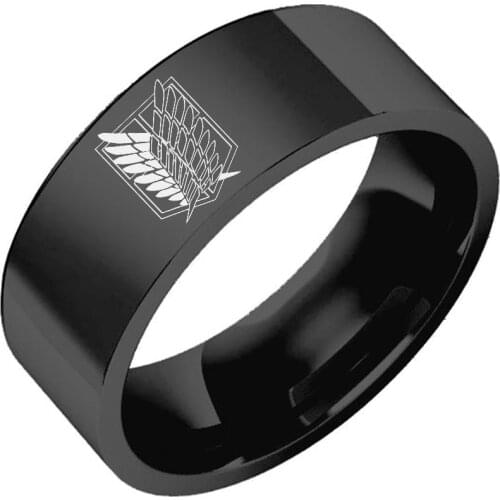 Fashion Anime Attack on Titan Scout Regiment Wings Of Liberty Flag Finger Ring For Men Women Jewelry Mens Rings 8mm Gifts