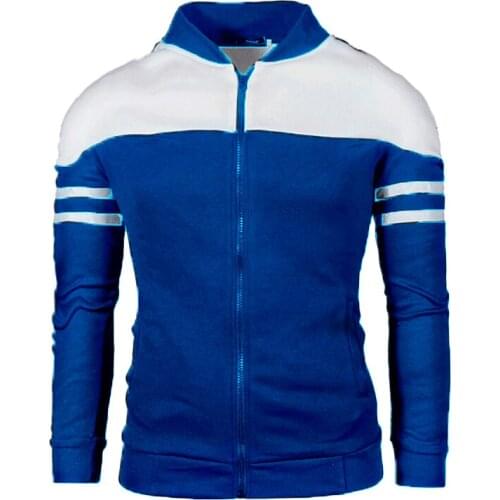 2021 Mens Autumn Color Matching Casual Brushed Hoody Slim Stand Collar Cardigan Baseball Uniform