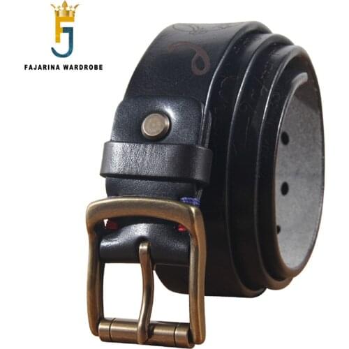 FAJARINA Retro Personality Retro Mens Thickening Solid Brass Metal Solid Pure Cowhide Jeans Belt Leather 3.8cm Width N17FJ1027