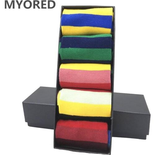 MYORED drop shipping 5pairs/lot hot sale sokken long casual business wear Calcetines de hombre cuadrados