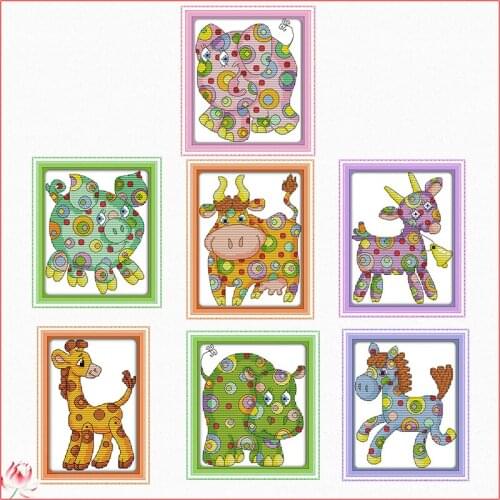 Colorful Horse Printed Cross Stitch Kit 14ct 11ct Canvas Fabric Embroidery Kit DIY Cartoon Animal Pattern Sewing Set Home Deco