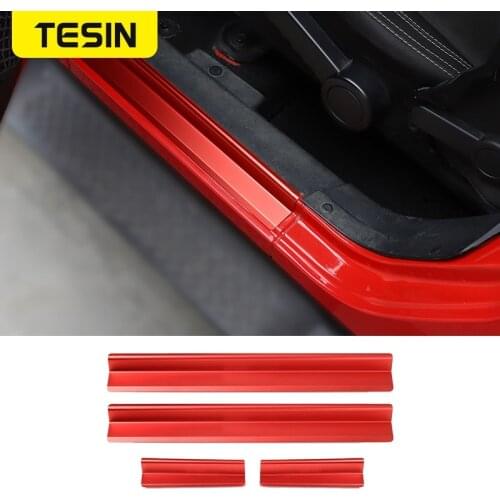 TESIN Car Door Sill Scuff Plate For Jeep Wrangler JK 2007-2017 Protector Entry Guard Cover External Car Door Threshold Trim