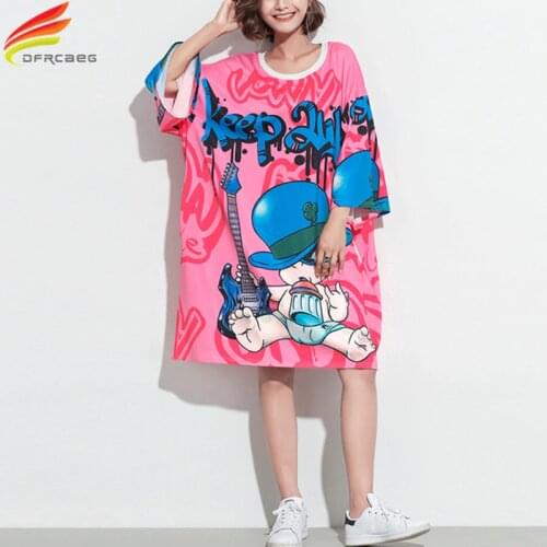 New Harajuku Autumn Plus Size Dresses For Women Casual Short Sleeve Dress Kawaii Cartoon Print T Shirt Dresses Loose Oversize
