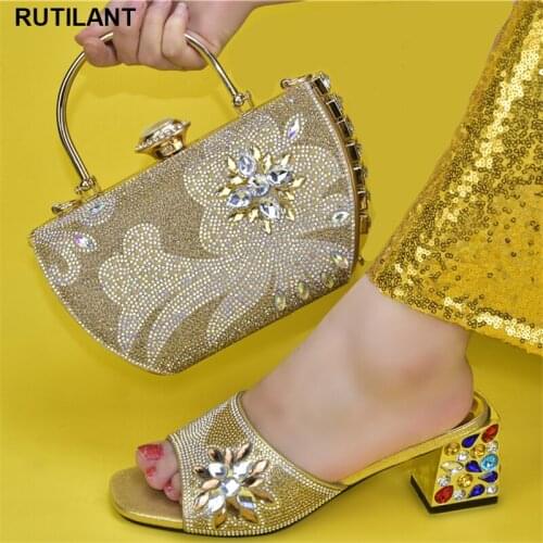 New Arrival Italian Shoes with Matching Bags for Wedding Italy Ladies Shoes with Matching Bags Set Decorated with Rhinestone