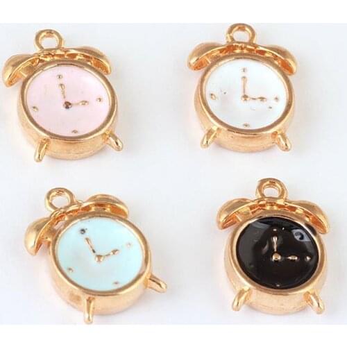 10pcs/Lot 3D 12*13mm Pendant Fit DIY Bracelet Handmade Drop Oil Jewelry Accessories 4 Colors Alloy Making Charm Alarm Clock