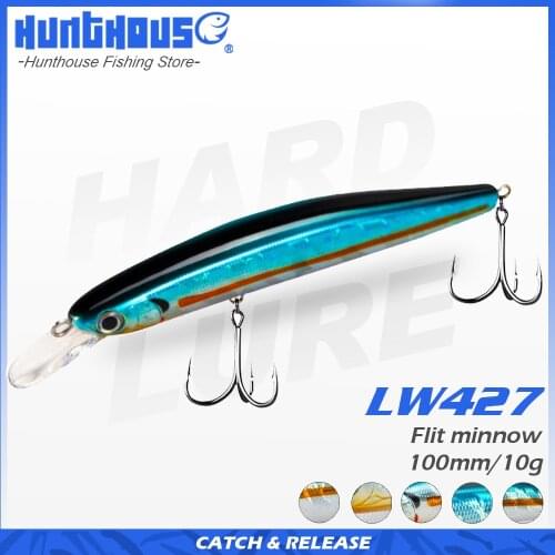 Hunthouse minnow fishing lure 100mm 10g jerkbait minnows suspending fake bait pesca isca artificial lw427 for bass artist