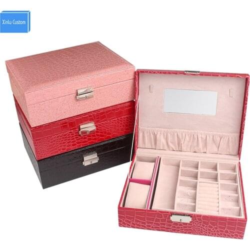 Luxury Leather Sport Home Gift Box Women Multifunctional Cosmetic Container Watch Collect Jewelry Ear Ring Box Mirror Lock Cases