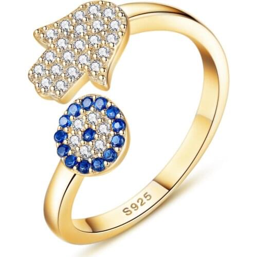Evil Eye Blue Eye Hand Fatima Hand Adjustable Female Rings Open Size Ring Wedding Jewelry