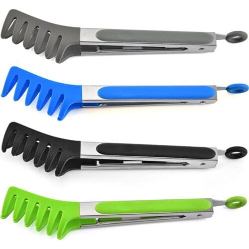 Silicone Nylon Noodle Tongs Pasta Spaghetti Tongs Food Clips Stainless Steel Handle Food Tongs Cooking Utensils Kitchen Supplies