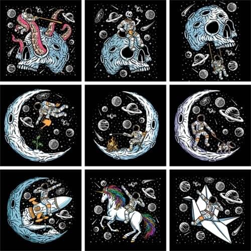 Space Iron on Transfer for Clothing Thermoadhesive Patches DIY Astronaut Travel Stickers on Clothes Vinyl Stripes Patch Fusible