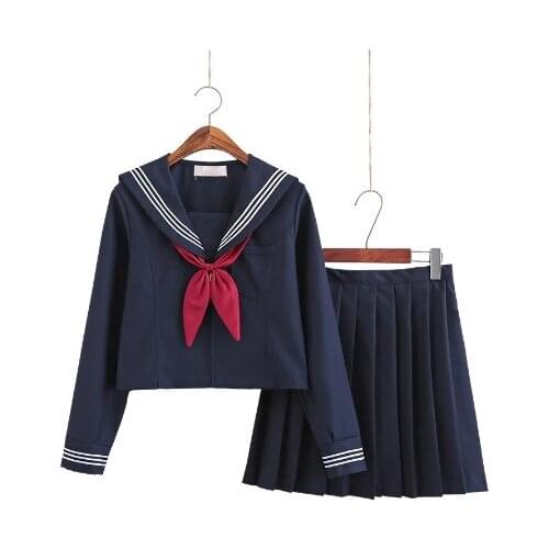 Navy blue JK uniform Autumn Summer Short/long Sleeve Japanese School Uniforms For Girls Sailor Pleated Skirt JK Sets Uniform