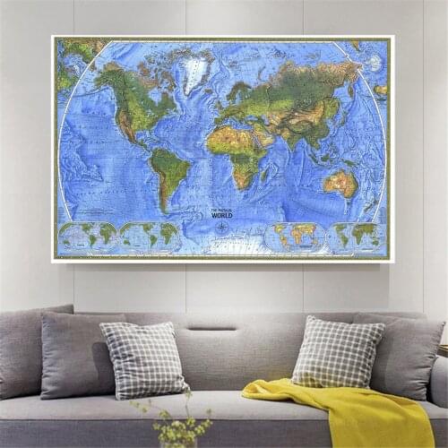 The World Map Posters and Prints The Physical World Map Wall Art Pictures Canvas Paintings Living Room Home Decoration