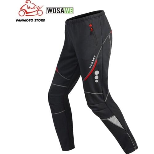 WOSAWE Winter Mens Cycling Bicycle Motorcycles Pants Thermal Fleece Windproof Trousers Sportswear Bike Reflective Tights Pants